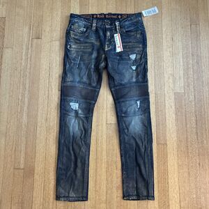 Rock Revival Ayaan Biker Distressed Denim Jeans Men Size 34x32